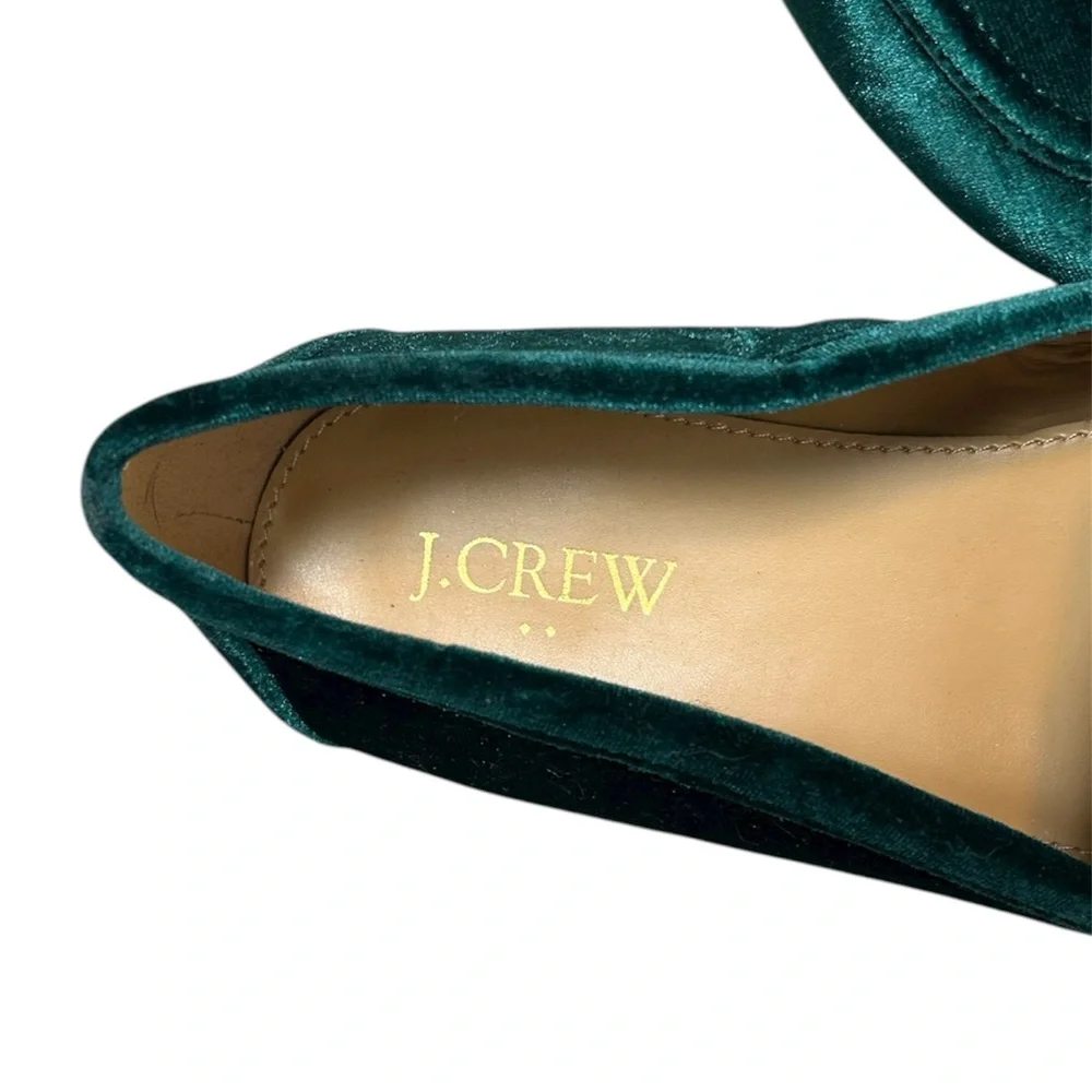 J Crew Marie Tassel Velvet Emerald Green Loafers Size 8 - Picture 6 of 8